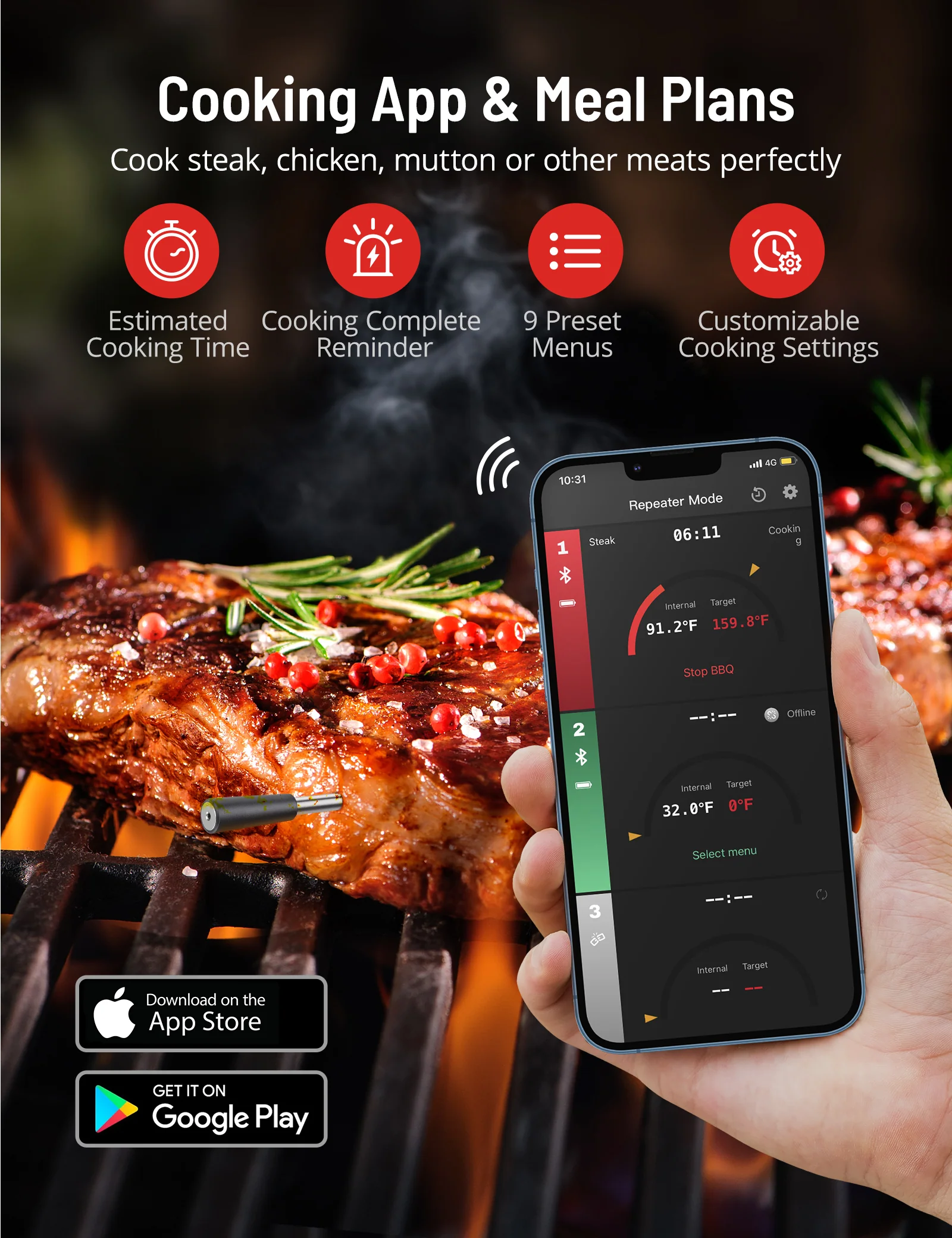 Meat Thermometer TM001, Advanced APP Cooking Guides Wireless - Image 5