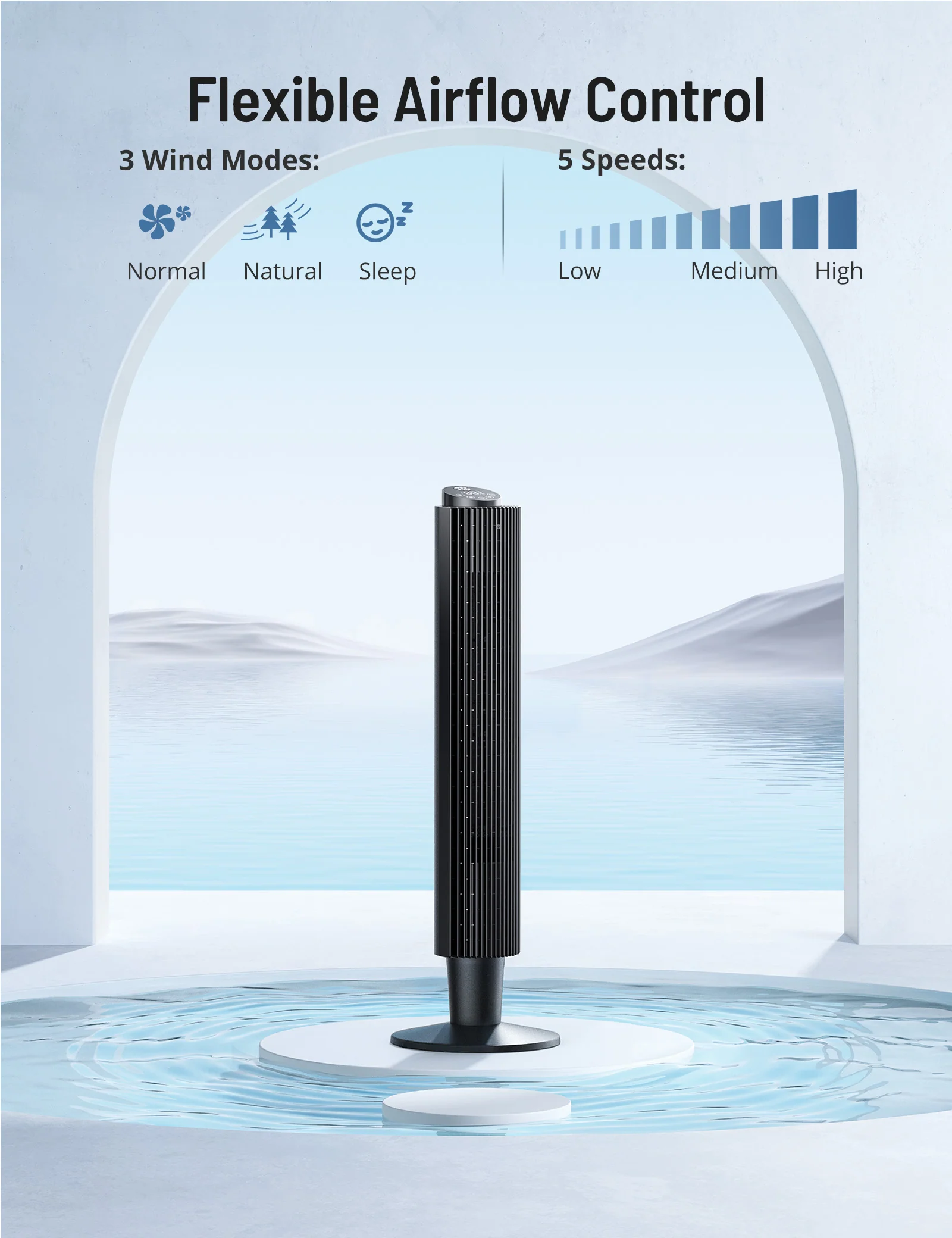 TaoTronics Oscillating Tower Fan PE-TF005, 42” or 36” Height Adjustable - Image 3
