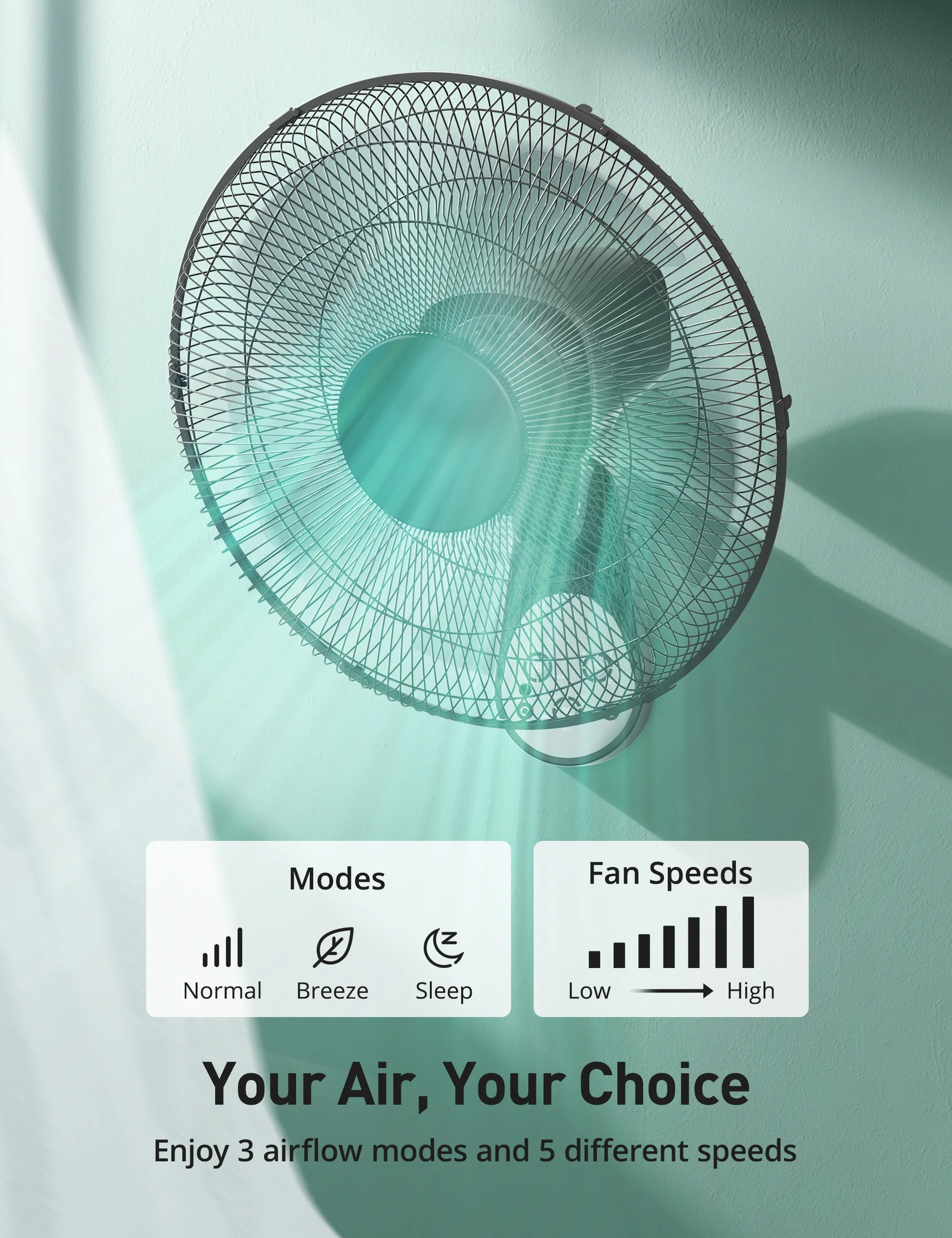 90° Oscillation Powerful 2100 CFM Wall Fan - Image 4