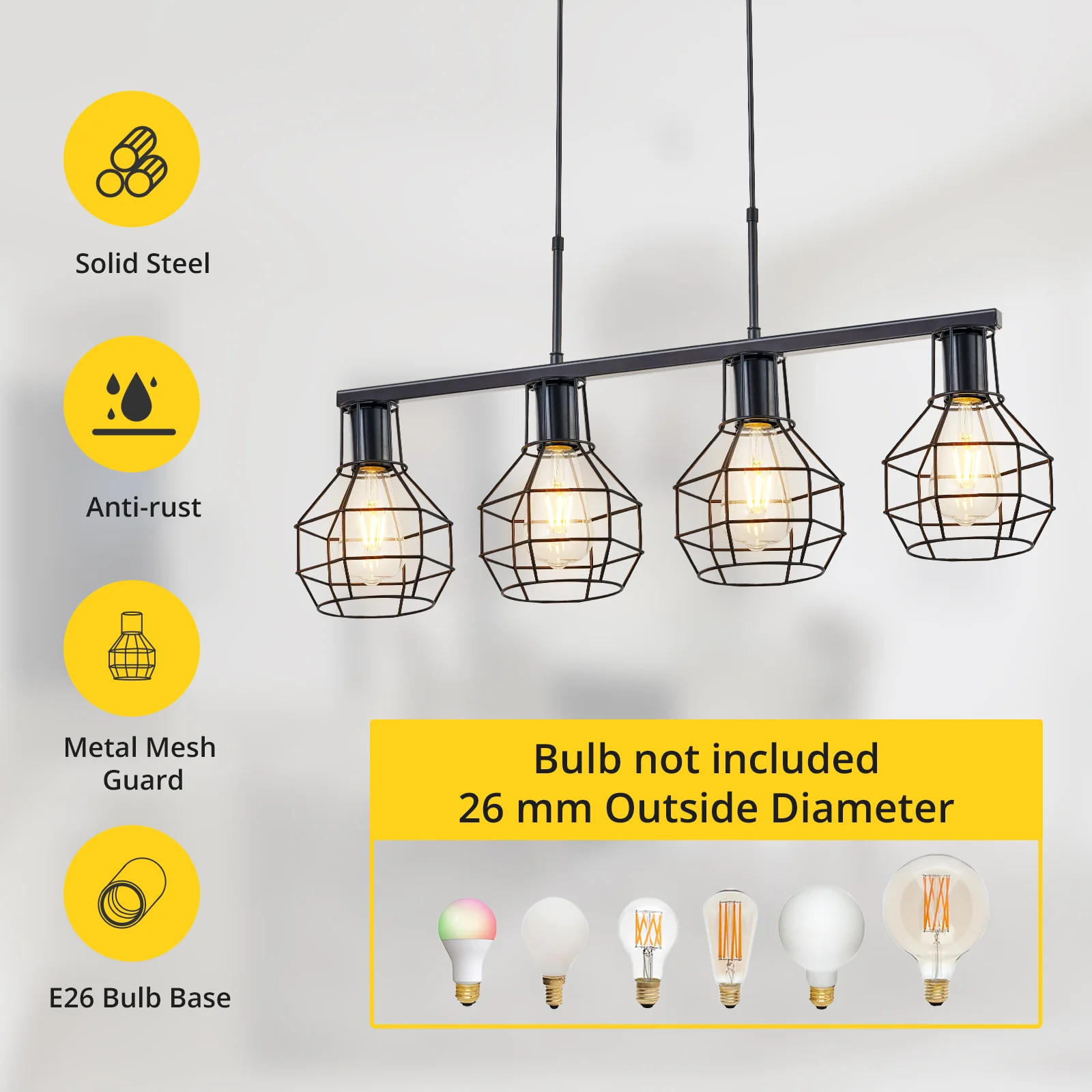 TaoTronics 4-Light Kitchen Island Lighting Adjustable Height Pendant Light Fixtures - Image 6