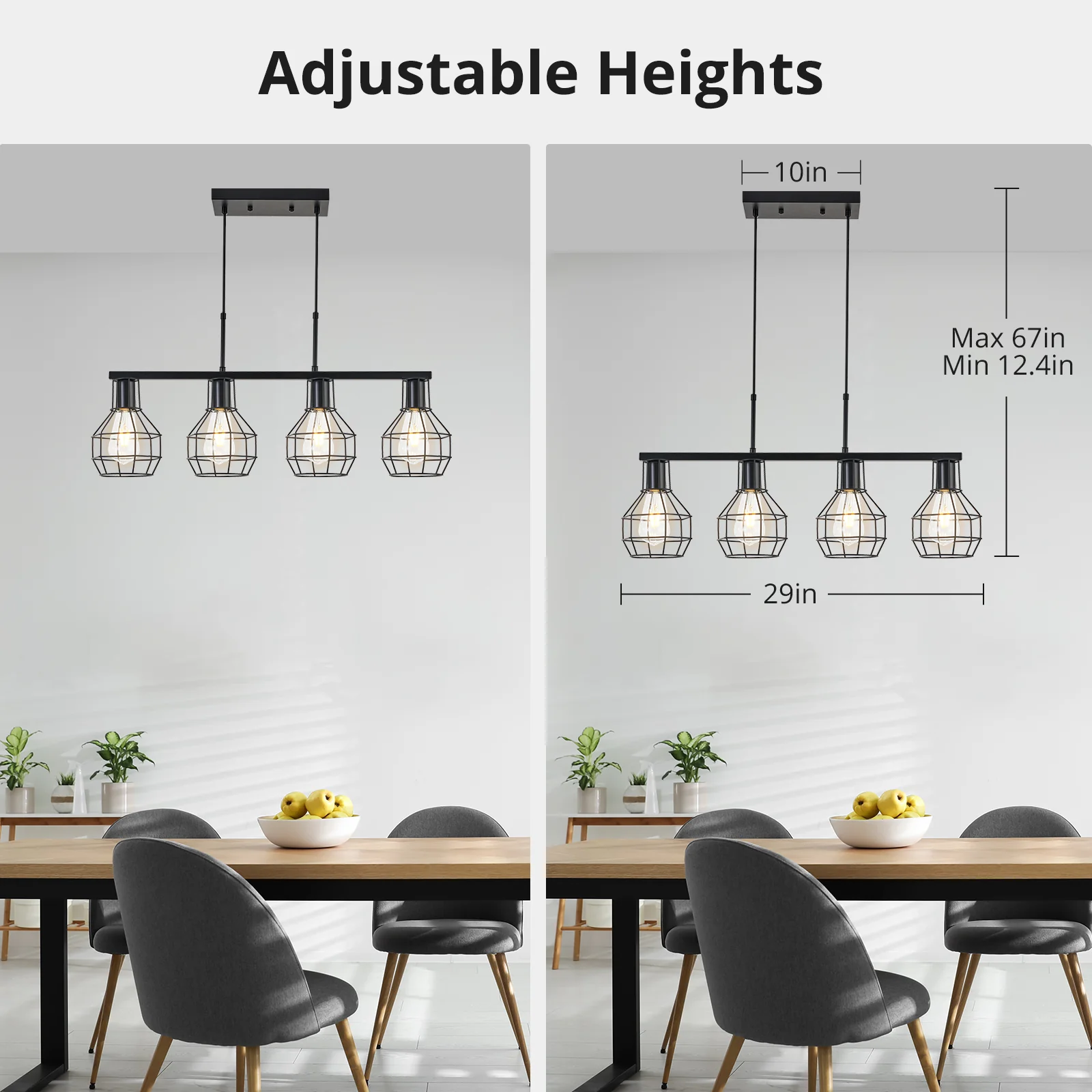 TaoTronics 4-Light Kitchen Island Lighting Adjustable Height Pendant Light Fixtures - Image 7