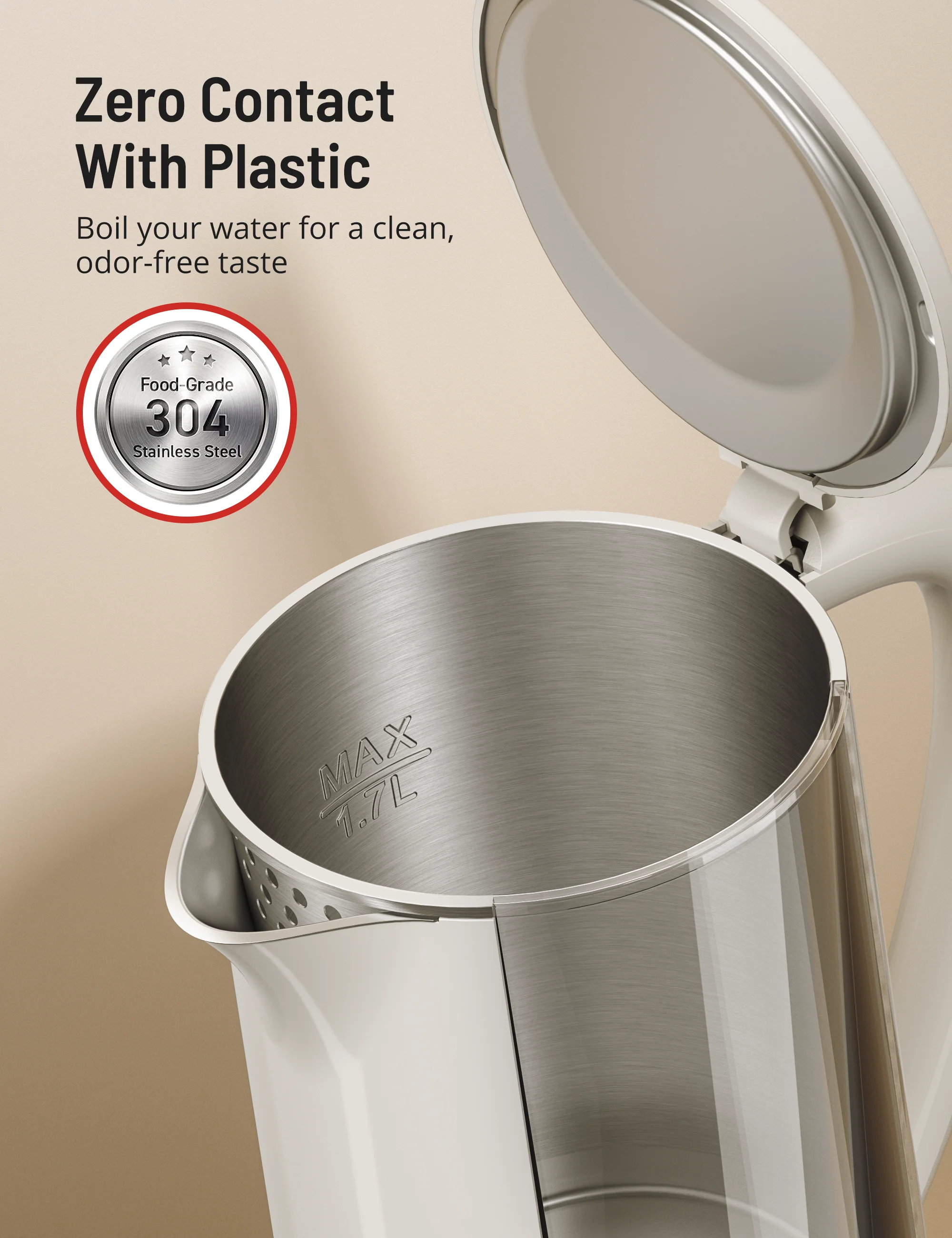 TaoTronics Electric Kettle 1.7L 1500W for Tea and Coffee, BPA-Free, Auto Shut-Off PE-EK022 - Image 9
