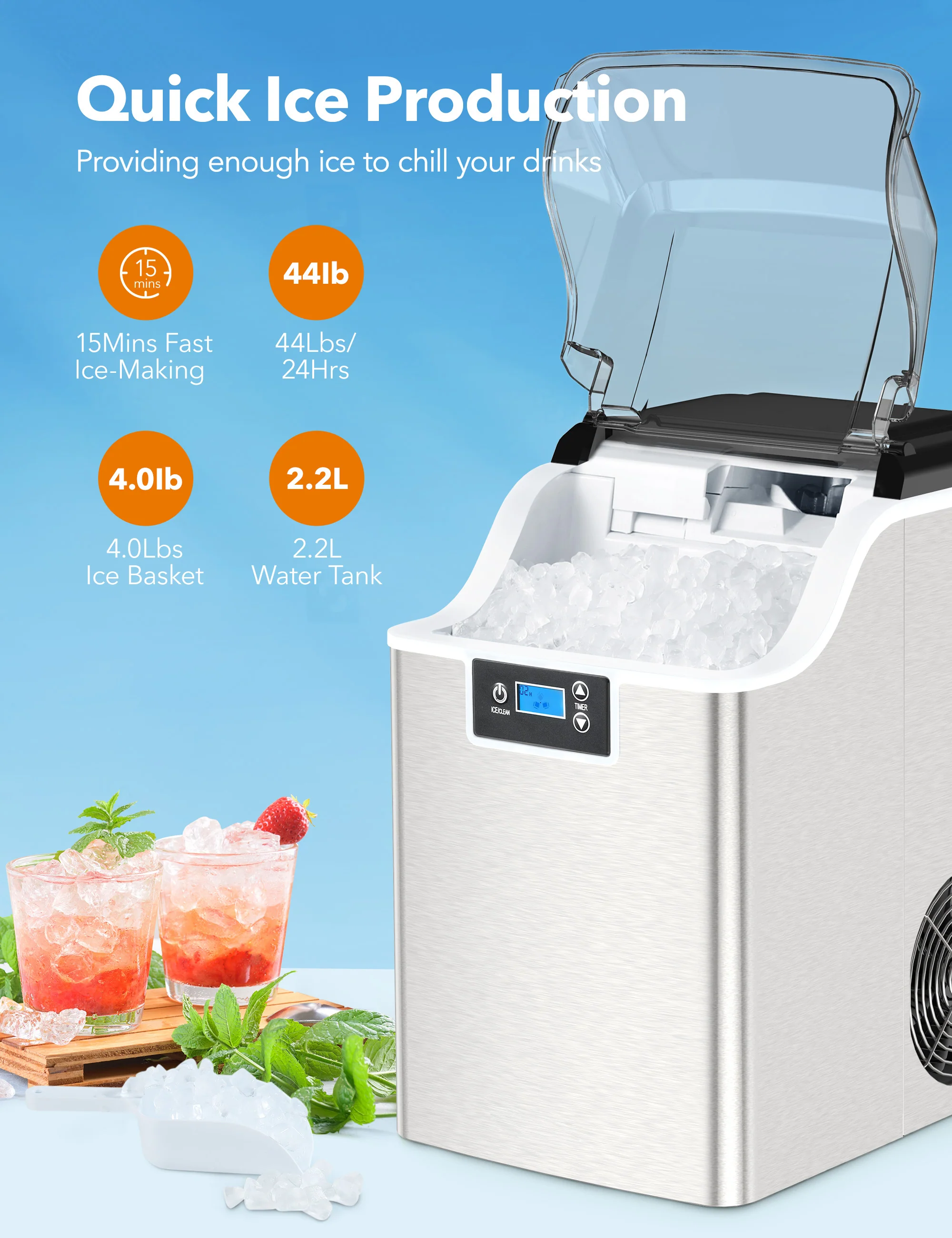 TaoTronics Ice Maker NB-IC001, Smart Countertop Compact Machine with One Click - Image 3