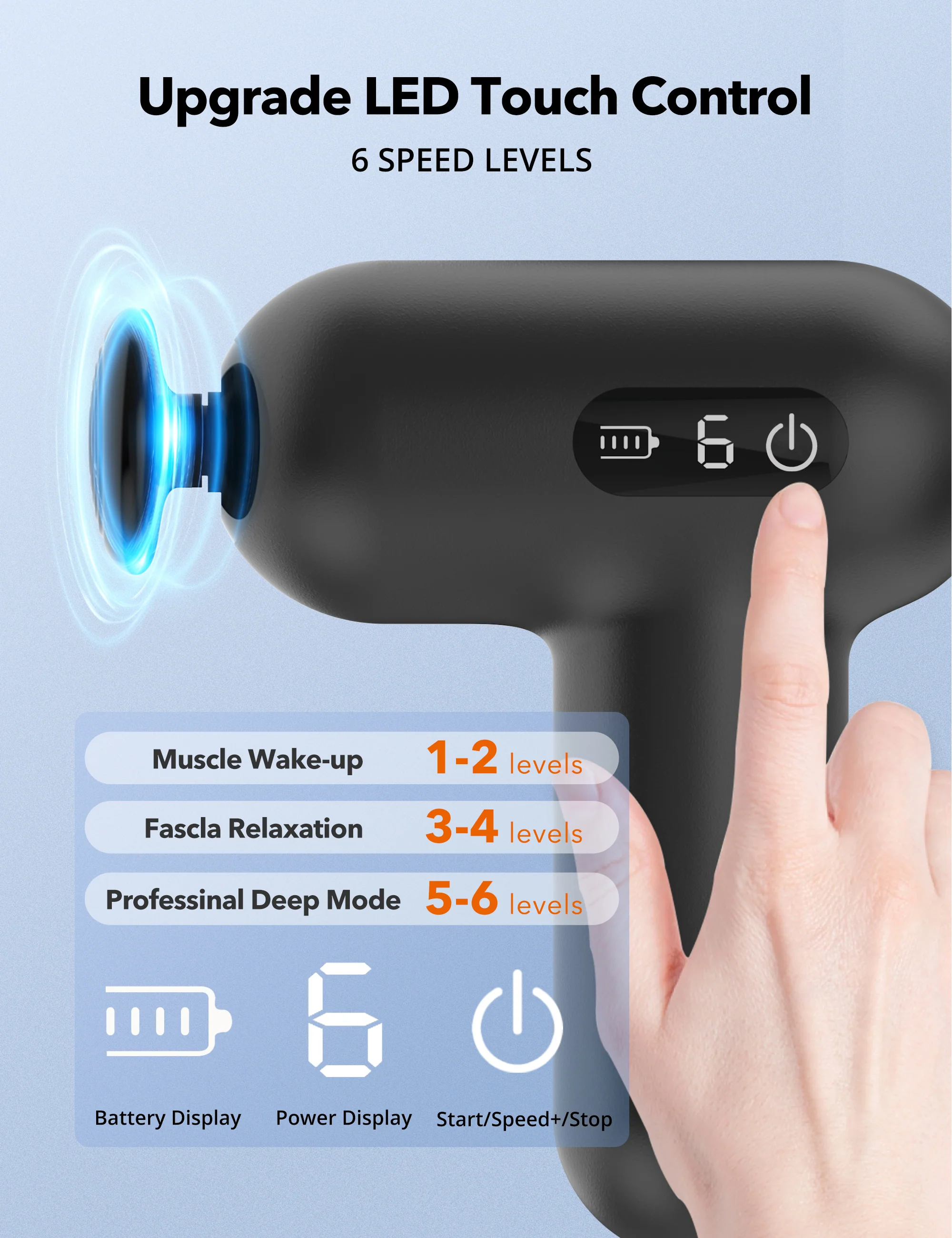 TaoTronics | Massage Gun TT-PCA005, LED Touch Control Massager - Image 11