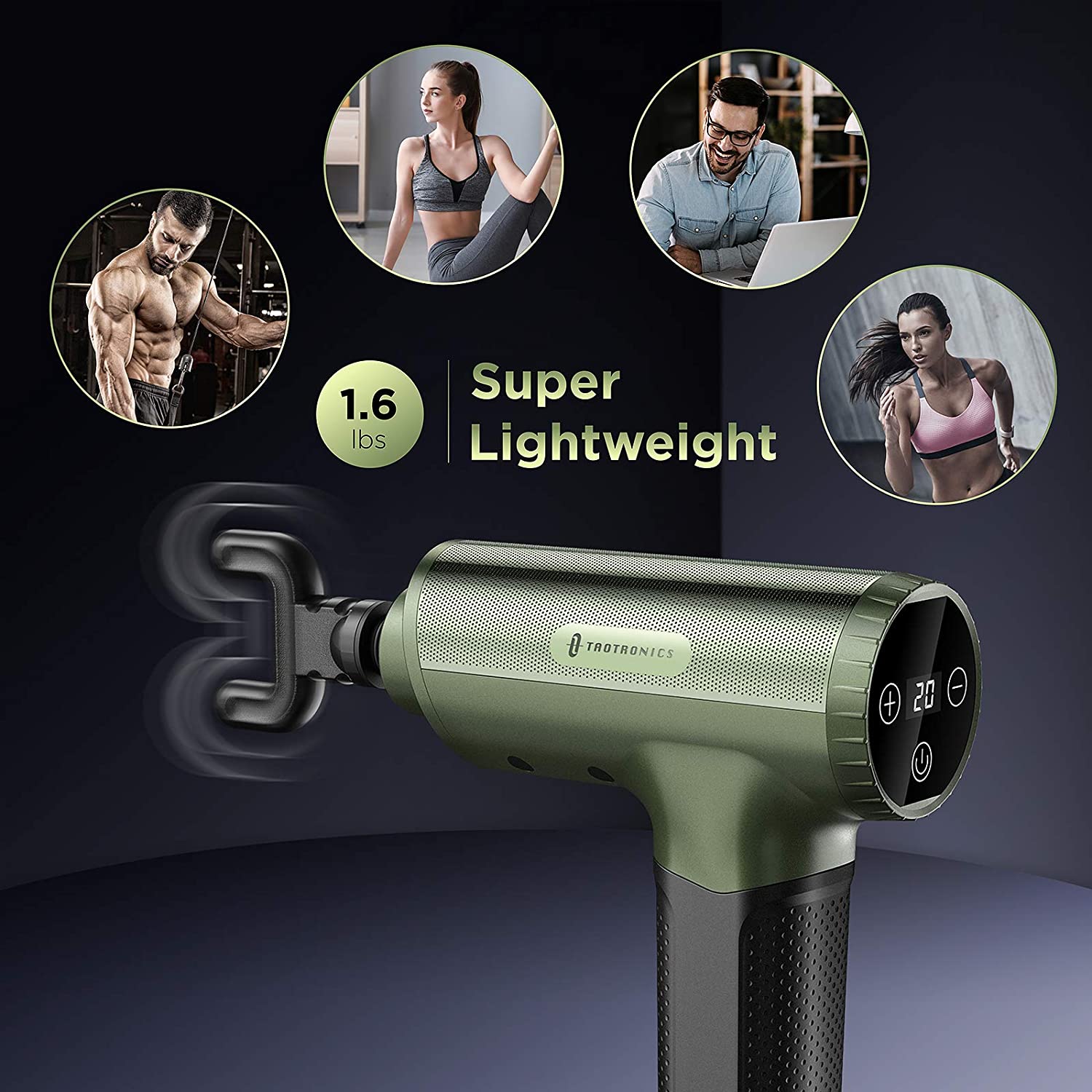 TaoTronics | Massage Gun PCA004, Deep Tissue Percussion Massager with 20 Adjustable Speeds and 6 Heads - Image 4