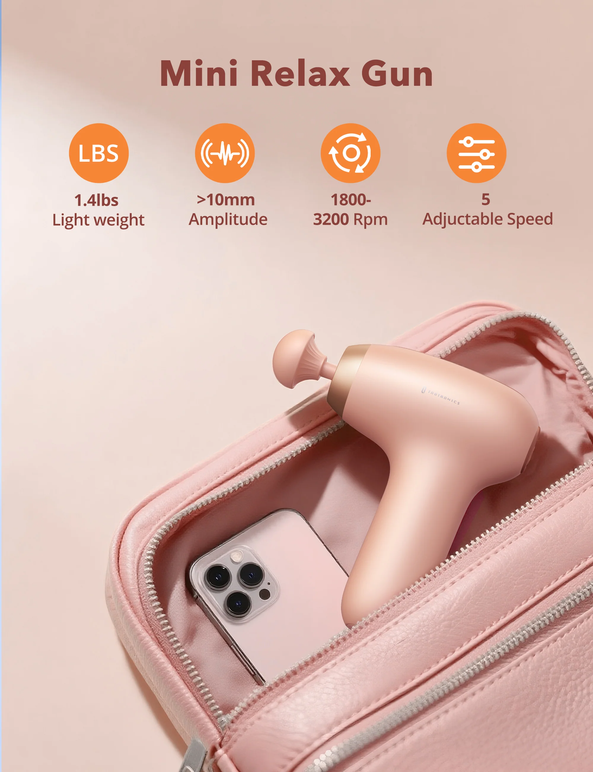 TaoTronics | Massage Gun TT-PCA006, Ergonomic Self-Care Mini Relax Massage Gun - Image 3