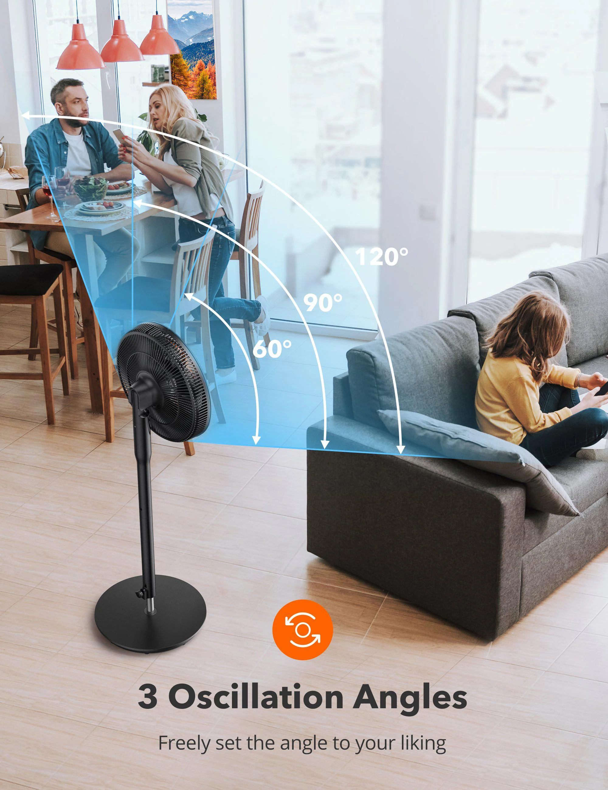 TaoTronics Pedestal Fan TT-TF009, Oscillating Standing Fan with Remote, 8-Hour Timer, 3 Wind Modes, 9 Speed Levels - Image 6