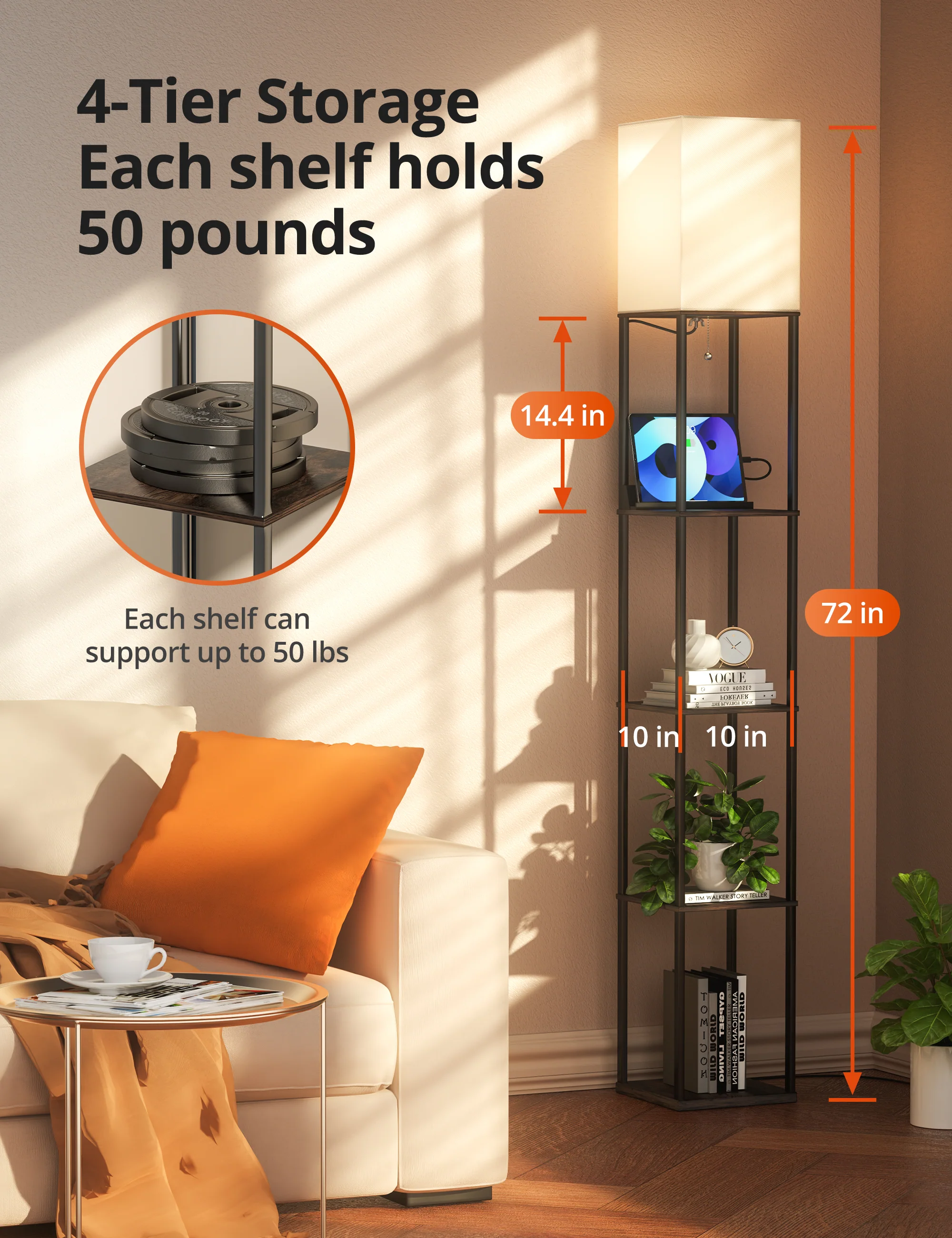 TaoTronics Smart RGB Floor Lamp with Shelves NB-DL004, Dimmable Solid Wood Standing Lamp with 1 Smart Bulb - Image 3