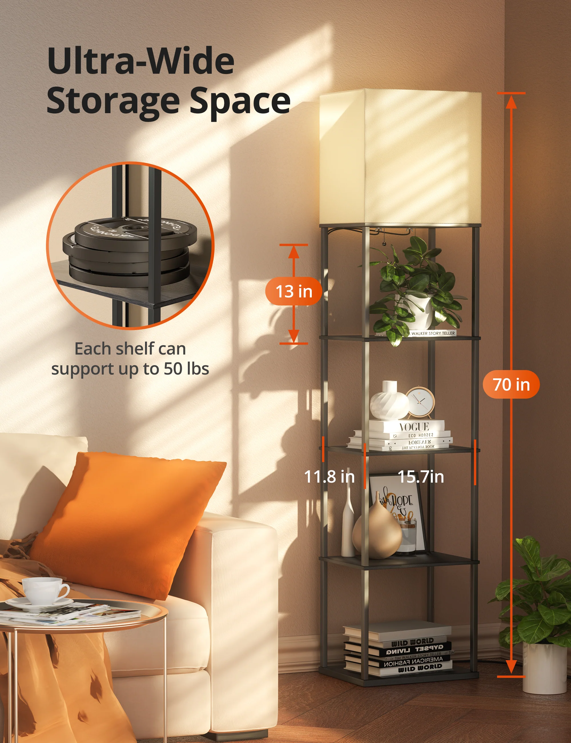 TaoTronics Smart RGB Floor Lamp with Shelves NB-DL005, Dimmable Solid Wood Standing Lamp with 2 Smart Bulbs - Image 3