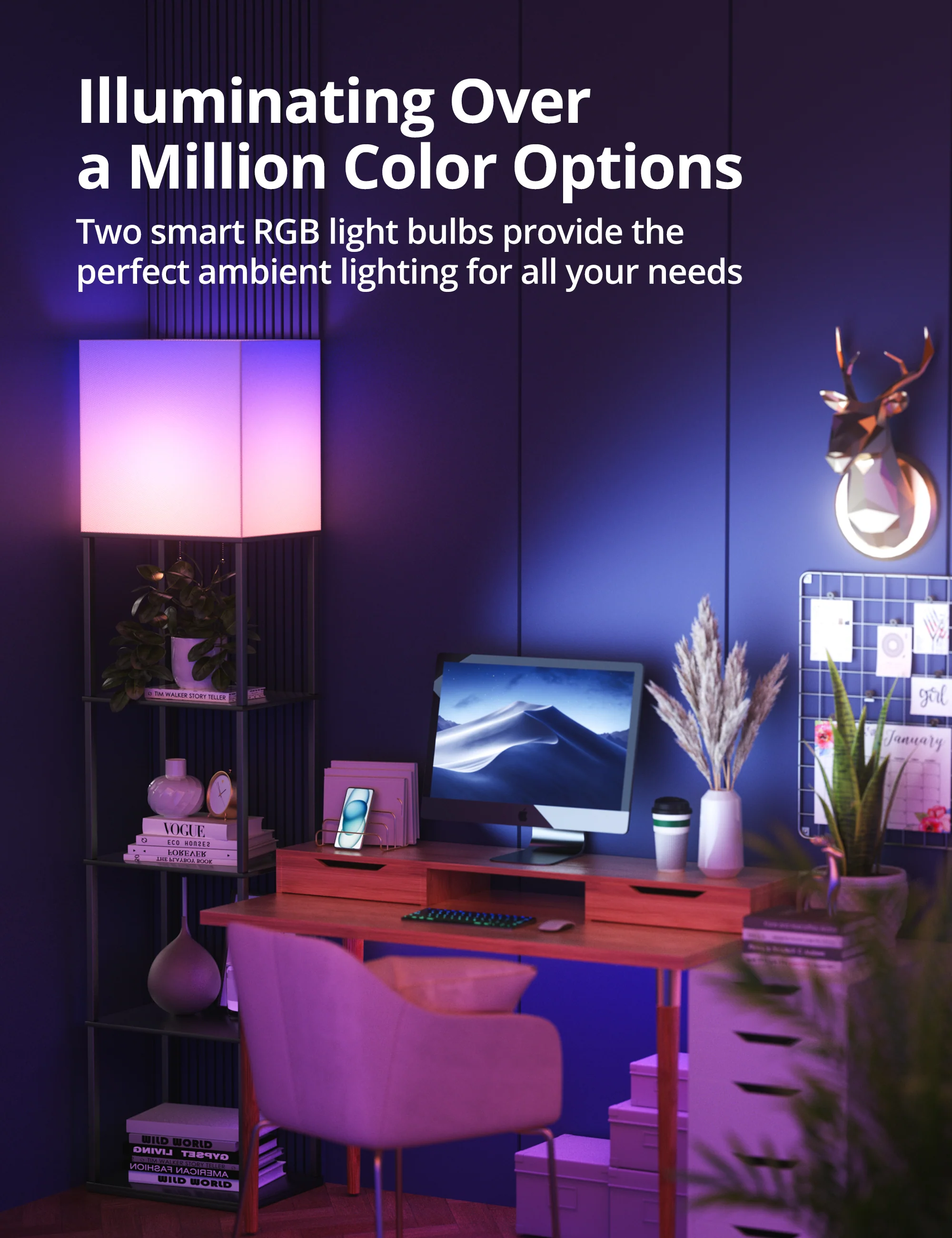 TaoTronics Smart RGB Floor Lamp with Shelves NB-DL005, Dimmable Solid Wood Standing Lamp with 2 Smart Bulbs - Image 4