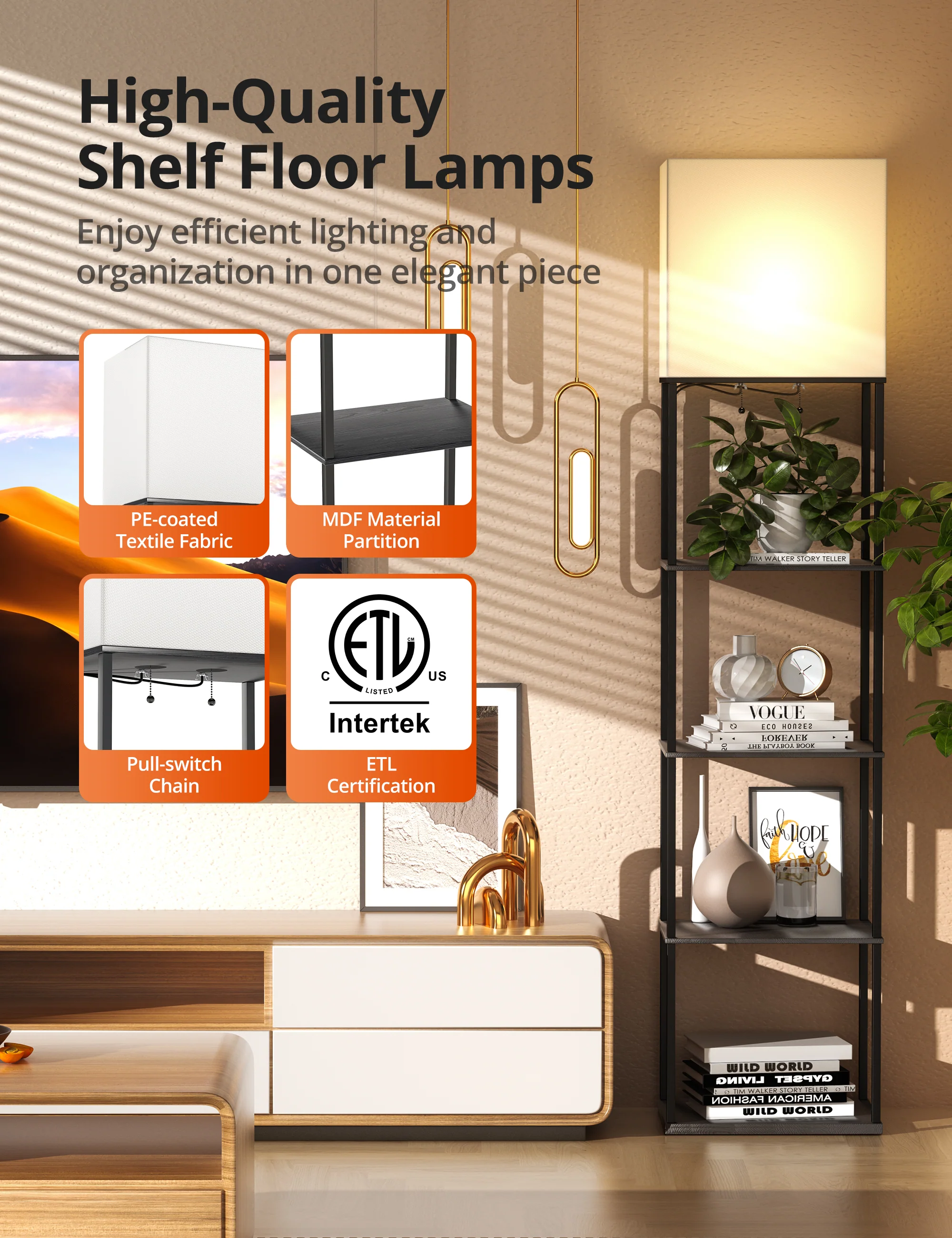 TaoTronics Smart RGB Floor Lamp with Shelves NB-DL005, Dimmable Solid Wood Standing Lamp with 2 Smart Bulbs - Image 5
