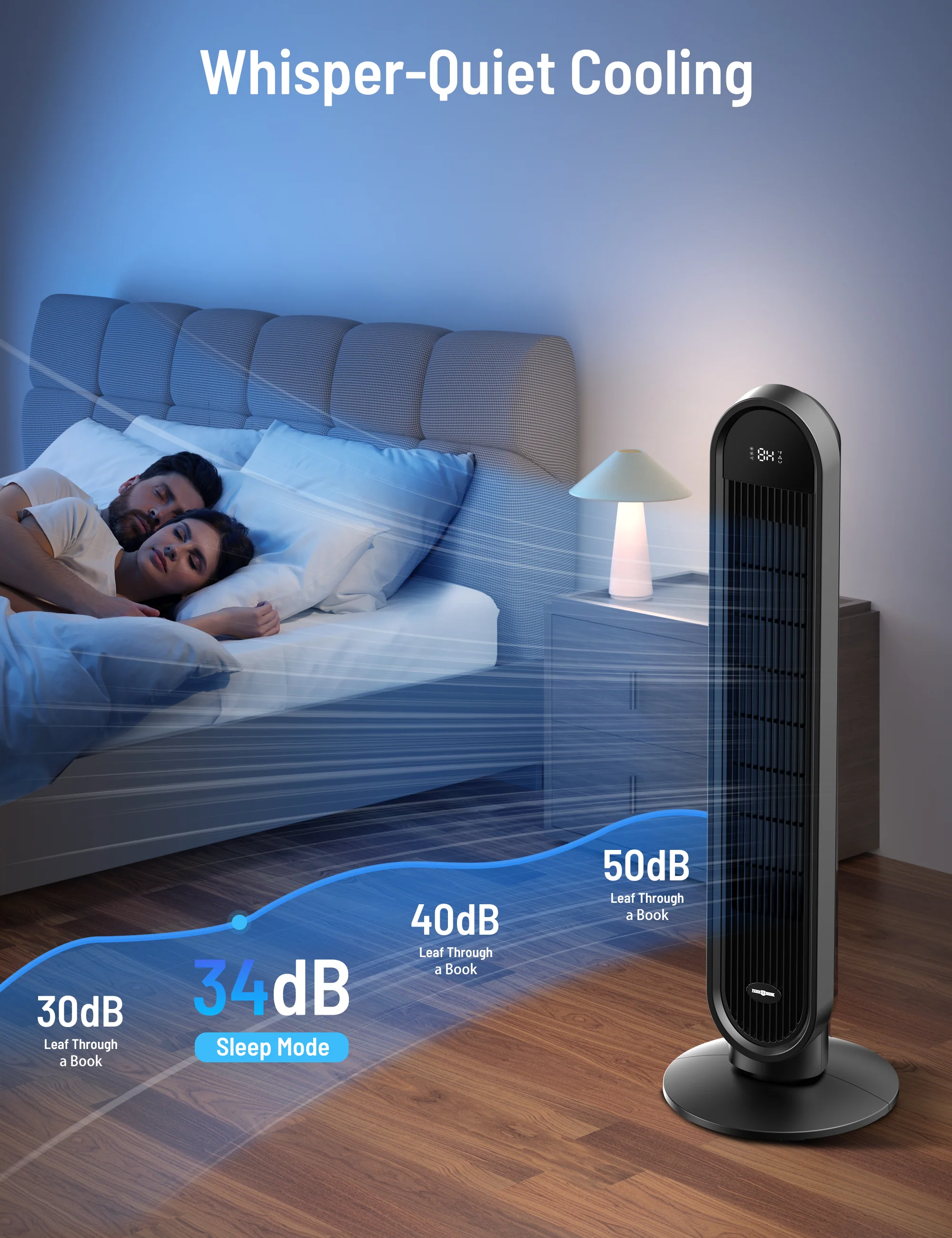 TaoTronics 38” Oscillating Tower Fan with Remote, LED Display Cooling Tower Fan for Bedroom, Living Room, Offices & Kitchen PE-TF033 - Image 4