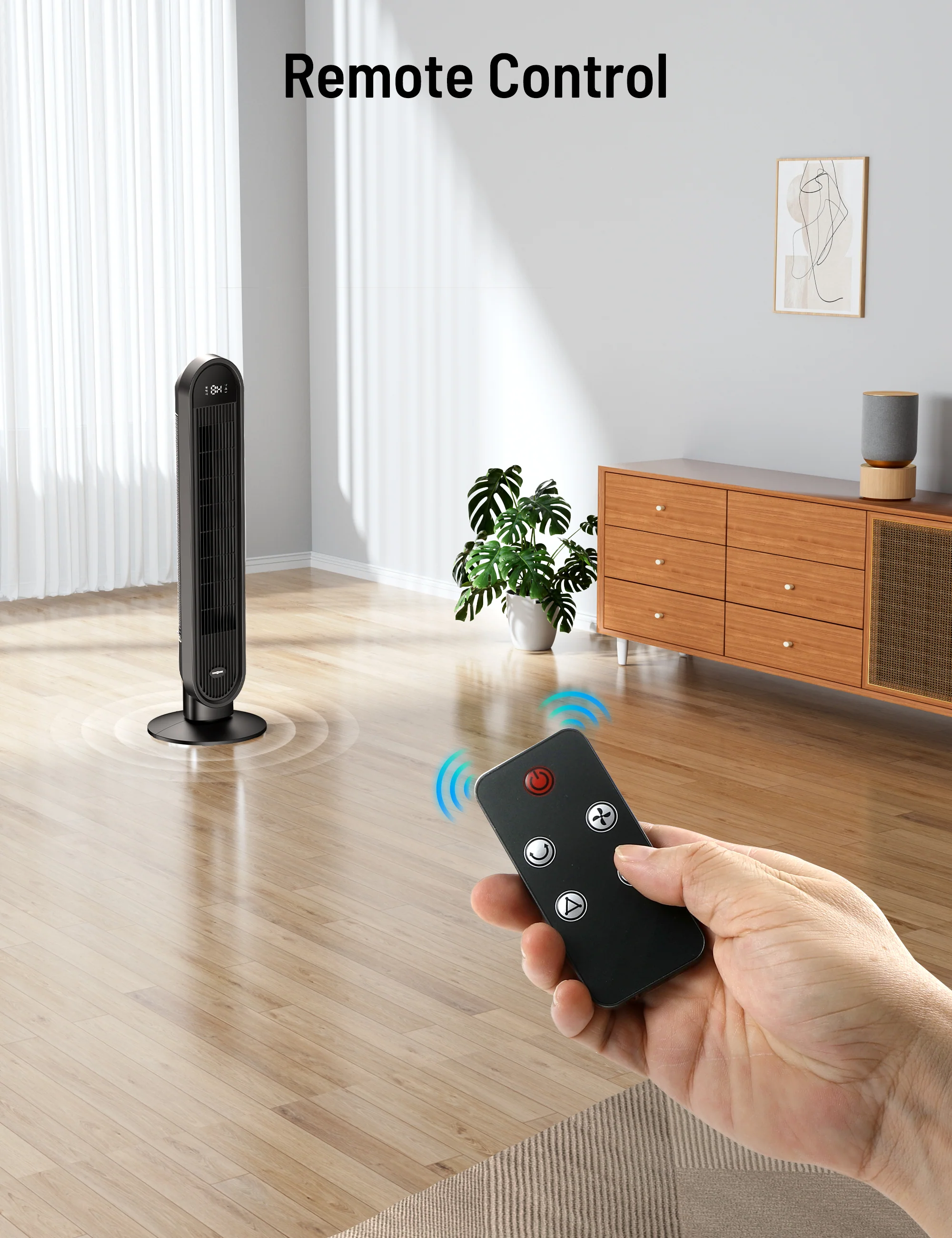 TaoTronics 38” Oscillating Tower Fan with Remote, LED Display Cooling Tower Fan for Bedroom, Living Room, Offices & Kitchen PE-TF033 - Image 5