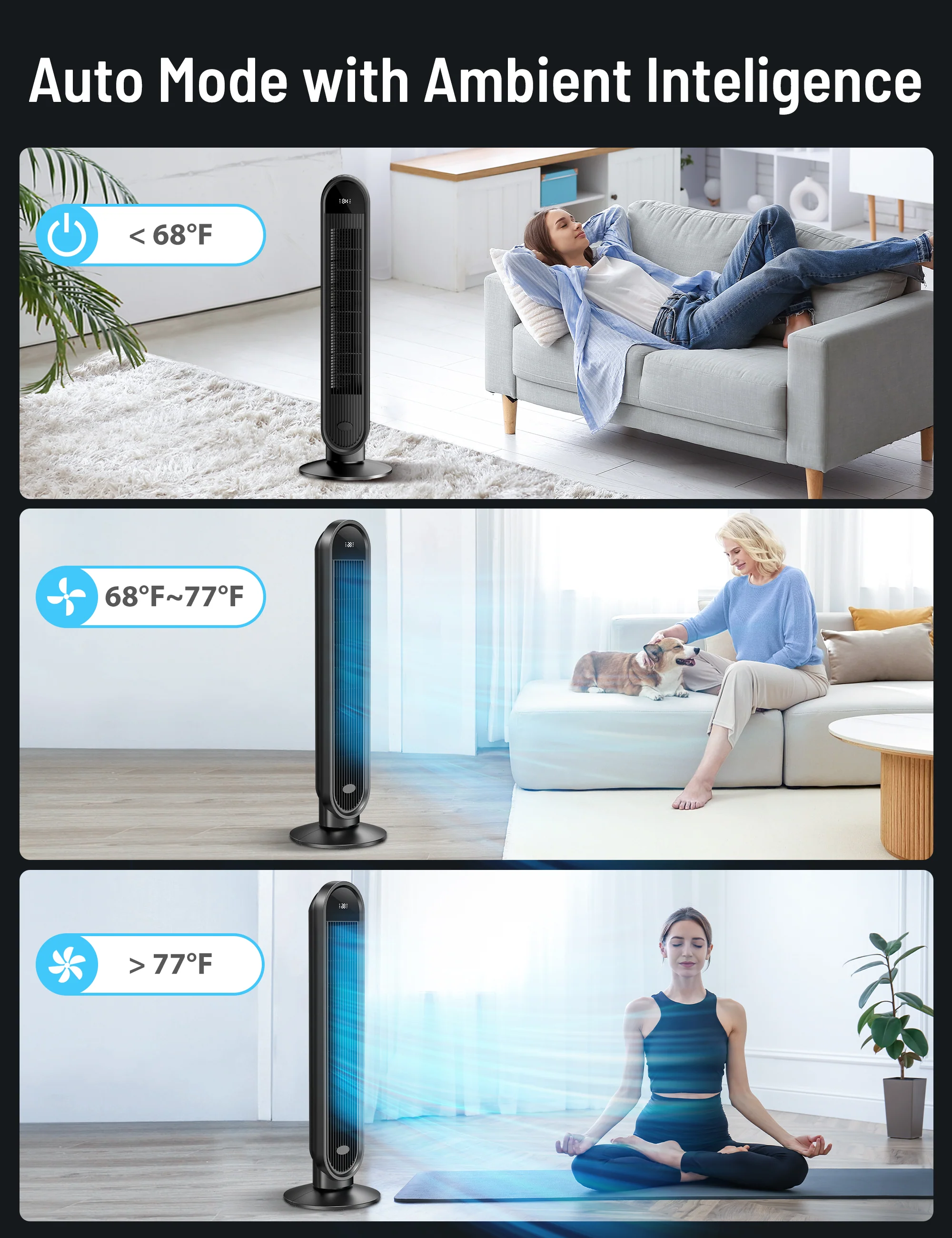 TaoTronics 38” Oscillating Tower Fan with Remote, LED Display Cooling Tower Fan for Bedroom, Living Room, Offices & Kitchen PE-TF033 - Image 8