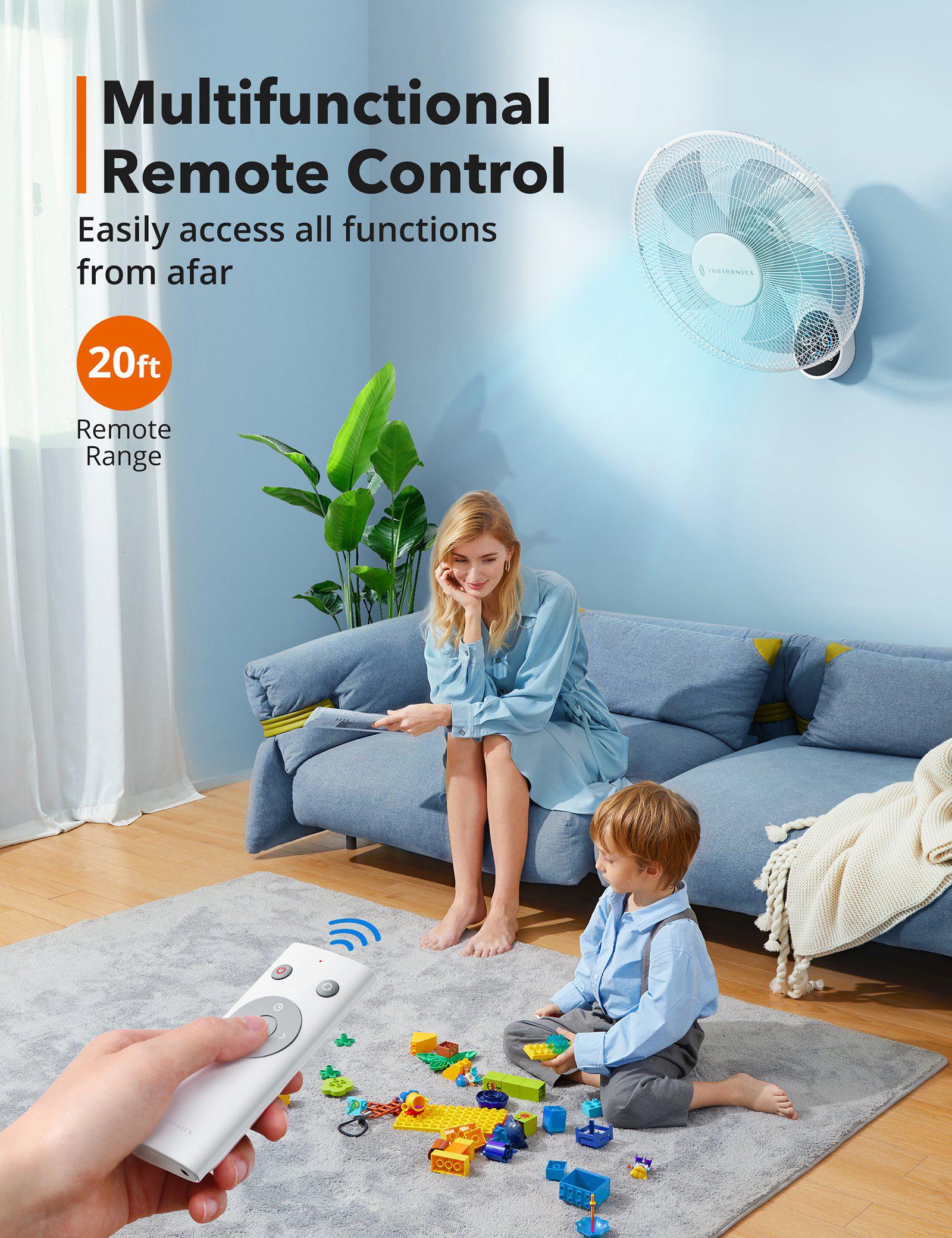 TaoTronics Wall Mount Fan TT-TF011, 16"5 Blades 5 Speeds Electric Fan with Remote Control - Image 5